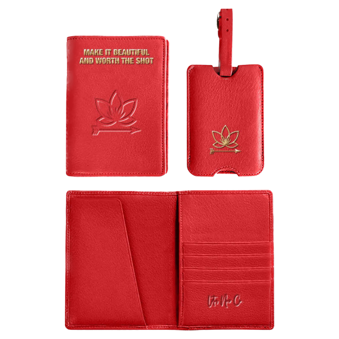 Personalized Monogrammed Leather Passport Cover Holder and Luggage Tag